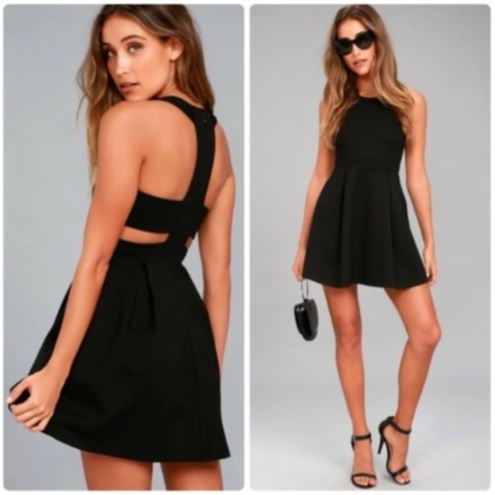 Lulu's NWT Black Lace Cutout About Skater Dress S